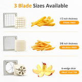 Sunvivi Commercial French Fry Cutter, Heavy Duty Potato Slicer with 3 Replaceable blades (1/2, 3/8 Inch, 6-wedge Slicer), Professional Fries Cutter for Restaurant & Home Kitchen, Stainless Steel