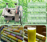 Commercial Sugar Cane Ginger Press Juicer with 3 Rollers and 2 knives, Manual Suger Cane Squeezing Juicer, Stainless Steel Filter Disc and Mesh, High Juice Yield BEILOCKERY