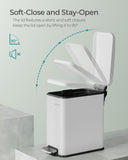 SONGMICS Bathroom Trash Can, 1.3 GBathroom Trash Can, 1.3 Gallon (5 L) Small Trash Bin with Lid, Slim for Small Spacesallon (5 L) Small Trash Bin with Lid, Slim for Small Spaces, Stainless Steel Garbage Can, Soft Close, White ULTB560W05