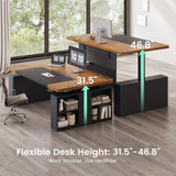 Executive Height Adjustable Desk with Power Outlets, Large Computer Office Desk