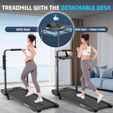 Walking Pad Treadmill with Desk Workstation, 15% Incline Treadmill with Handle Bar, Foldable Treadmills Under Desk for Home/Office, 400 lbs+ Capacity
