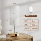 Touch Bedside Table Lamp with Memory - Stepless Dimmable Lamp for Bedroom, Small Nightstand Lamp with Dual USB Charging Ports and AC Outlet, Wood Night Light, Deak Lamp for Nursery, Living Room, Dorm