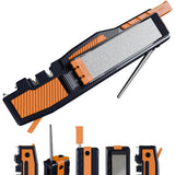 Orange Ninja Pocket Knife Sharpener with Guided Diamond Whetstones – 8-in-1 Tool Sharpener for EDC, Outdoor, Hunting & Camping Knives - Includes Diamond Rod, Leather Strop & Fire Starter