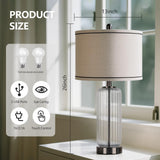 WIHTU Table Lamps Set of 2 with Vertical Grained Glass, 3-Way Dimmable Nightstand Lamp with Touch Control, 27" Modern Glass Bedside Lamps with USB A+C Ports, Glossy Black Desk Lamp for Bedroom