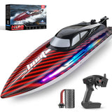 RC Boat for Kids Adults, Fast Remote Control Boat for Pool, Lakes with 7 LED Lights Mode,Self-Righting,30+KPH,Water Cooling,Fully Waterproof Hull,Demo,Rechargeable Battery,2.4GHz RC Boats Summer Toys