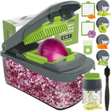 Ourokhome Onion Chopper Dicer with Container, Manual Food Cutter with Handheld Veggie Spiral, Hand Vegetable Mandolin slicer (6 in 1, Gray)