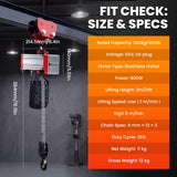 NEWTRY Mini Electric Chain Hoist 1100lb, 2-Speed Pendent Control w/E-Stop
