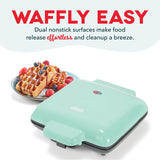 Mini Waffle Maker: Four Mini Waffles, Perfect for Families and Individuals, 4 Inch Dual Non-stick Surfaces with Quick Release & Easy Clean - Aqua DASH