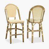 PURPLE LEAF Counter Bar Stools 25" Set of 2 French PE Rattan, Cream Yellow