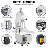Commercial Electric Meat Band Saw 1100w, Bone Cutting Machine with Stainless Steel Worktable 19.3 x 15 in, 0.16–7.9" Cutting Thickness, Includes 5 Saw Blades, for Frozen Beef Pork Fish Chicken