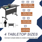 Rolling Mobile Folding Modular Conference Tables for Office Classroom Meeting Library Training Seminar 6 Seater Black 61.0IN