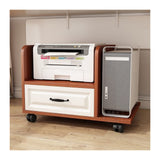 VHDY85KA Office PC Tower Stand with Storage, Mobile Printer Stand, 2-Tier Printer Cart CPU Stand with Drawers and Wheels, Under Desk, for Home Office Accessories(Brown,66 * 46.5 * 40cm)