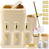 WSBArt 17PCS Bathroom Accessory Set Bathroom Set Beige Bathroom Accessories,Toilet Brush, Trash Can, Qtip Holder Dispenser& 3PCS Soap Dispenser