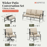 MIXPATIO 7-Piece Patio Conversation Set, Swivel Chairs, 2 Ottomans, Beige