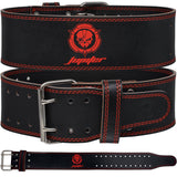 Weight lifting Belt (6mm Thick) - Genuine leather, offering back support. Double-pronged buckle, ideal for weightlifting, powerlifting, squats and deadlifts(Red M)