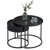 VASAGLE Round Coffee Tables, Set of 2 Nesting Tables, Hidden Storage