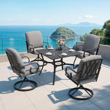 MELLCOM Outdoor Swivel Rocker Patio Chairs with Grey Cushions, Set of 6