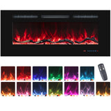VINEMOUNT 48'' Electric Fireplaces Inserts, Recessed & Wall-Mounted Fireplace Heater with Thermostat, Multicolor Flames,Timer, Log & Crystal, 750/1500W, Black