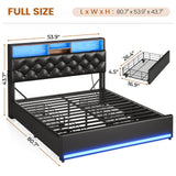 BTHFST LED Bed Frame Full Size with Charging Station & 4 Drawers, Full Size Bed Frame with Headboard Storage, Upholstered Metal Bed Full, No Box Spring Needed, Black PU