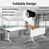 Folding Conference Table with Wheels, Flip Top Mobile Training Table, Heavy Duty Modular Seminar Desk with Locking Casters, Space Saving Nesting Meeting Table for Office Classroom Home,White,47in,1