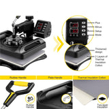 30 * 38CM 8 in 1 Combo Heat Press Machine 360° Rotation Sublimation Printer Cap Shirt Mug Plate Transfer for Offices and Factories(Balck)