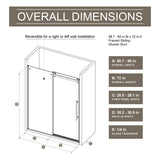Bathenum 60.in W x 72.in H Frameless Shower Door Single Sliding, 1/4 inch Thick Clear Tempered Glass Shower Door with Zinc Roller Rail System, Stainless Steel Handle, Matte Black