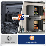 Yizosh Metal Garage Storage Cabinet with Locking Doors and Adjustable Shelves, 74" Rolling Tool Storage Cabinet with 4 Wheels and 2 Drawer for Garage,Warehouse