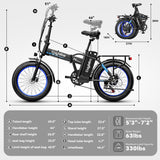 Foldable Electric Bike for Adults, 48V 20Ah Removable Lithium Battery up to 80Miles