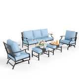 MIXPATIO 5-Piece Wrought Iron Patio Conversation Set, Rocking Chairs, Blue
