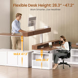 L Shaped Electric Standing Desk, 63 inch Gaming Computer Desk with Storage Shelves and LED Lights
