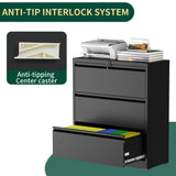 3 Drawer Lateral File Cabinet with Lock, Metal File Cabinets for Home Office