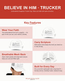 Believe in Him Christian Trucker Hat, Embroidered Hat for Men & Women, Jesus Religious Faith Apparel Black/Charcoal