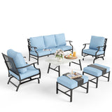 MIXPATIO 6-Piece Patio Conversation Set, Rocking Chairs, Coffee Table, Blue