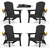 nevilywood Folding Adirondack Chairs Set of 4, HDPE Cup Holders, Black