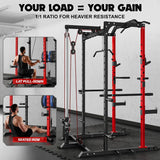 Goimu C1-V4 Power Cage, 2000LBS Squat Rack with LAT Pulldown, Multi-Function Weight Cage Strength Training Machine, Workout Cage (RD Home Gym Package)