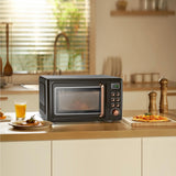 LDAILY 0.7Cu.ft Retro Small Microwave Oven, 700W Compact Countertop Microwave with 5 Power Levels, Auto Cooking Menus, Glass Turntable, Child Lock & Glass Turntable for Apartment, Dorm (Golden)