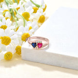 Oseew Customized 10k yellow gold 2 Birthstones Ring for Women Mother and Daughter Rings with 2 Birthstones 10K yellow gold Personailzed 2 Birthstones Rings Mom Jewelry