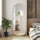 ZHUNFA Arched Full Length Floor Mirror, Oval Full Floor Mirror, Large Wall Mounted Arched-Top Body for Living Room, Bedroom, Bathroom, Entryway, Dressing Room (Gold, 64 * 21)