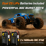 UDIRC 1610PRO Brushless Fast RC Car for Adults, 44+ MPH High Speed RC Truck, 4X4 Off Road All Terrain 2.4Ghz RTR 1:16 Remote Control Car, with 2 Lipo Batteries, Compatible with 3S Lipo