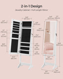 SONGMICS Mirror Jewelry Cabinet Armoire, Standing Full-Length Mirror, Lockable Jewelry Organizer, Gift Idea, White Surface and Black Lining UJJC69WT