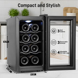 Tylza 8 Bottles Wine Fridge, Wine Cellar with Low-E Tempered Glass Door, LED Touchscreen, Lock, Frost Free, No Vibration, Wine Cooler Refrigerator, Black