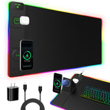 XXL RGB LED Gaming Mouse Pad with Magnetic Wireless Charger & Foldable Phone Holder, 31.5"x15.8" Extended Ultra-Smooth Desk Mat, 25 Lighting Effects, Non-Slip Base, Includes 20W PD Adapter