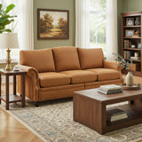 LegacyAmerhome Faux Leather Couch for Living Room, Mid Century Modern Leather Sofa with Rolled Arm, Classic 3 Seat Brown Couches with Nailheads Trim, Big Comfy Couch with Deep Seat