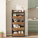 Tribesigns Wood Fruit and Vegetable Storage Rack Set of 2, 5-Tier Pull-Out Snack Stand Fruit Basket Stand, Utility Shelf Organizer for Kitchen, Living Room, Bedroom, Rustic Brown