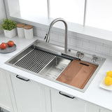 33 Inch Drop In Kitchen Sink with Waterfall Faucet Combo - VOKIM 33x22-Inch Drop In Sink Workstation Stainless Steel 16 Gauge Single Bowl Kitchen Sinks with Cutting Board
