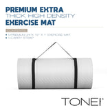 Tone Fitness Premium Extra Thick 1-Inch High Density Exercise Mat with Carry Strap – Non-Slip Workout, Pilates, and Yoga Mat for Home Gym - Color Gray - Wave Pattern