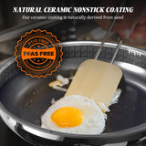 WhatsClad 10" Hybrid Ceramic Nonstick Frying Pan, 3-Ply Stainless Steel Skillet, 2-Layer Coating, Induction Compatible-Black
