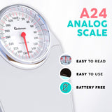 Adamson A24 Scales for Body Weight - Up to 350 LB - New - Anti-Skid Rubber Surface Extra Large Numbers - High Precision Bathroom Scale Analog - Durable with 20-Year Assurance - White