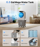 Exnos Portable Evaporative Air Cooler - Swamp Cooler Air Conditioner with 3 Modes & 3 Speeds, 6.6 Gallon Cold Air Cooler, Cooling Fans that Blow Cold Air for Home, Office, 2 Ice Packs