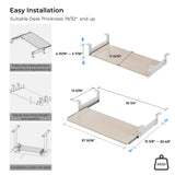 EUREKA ERGONOMIC Adjustable Keyboard Tray Under Desk, 28x11 Inch Large Slide Out Keyboard & Mouse Platform Tray, Wooden Pull Out Computer Keyboard Drawer for Typing Home Office Desk, Maple